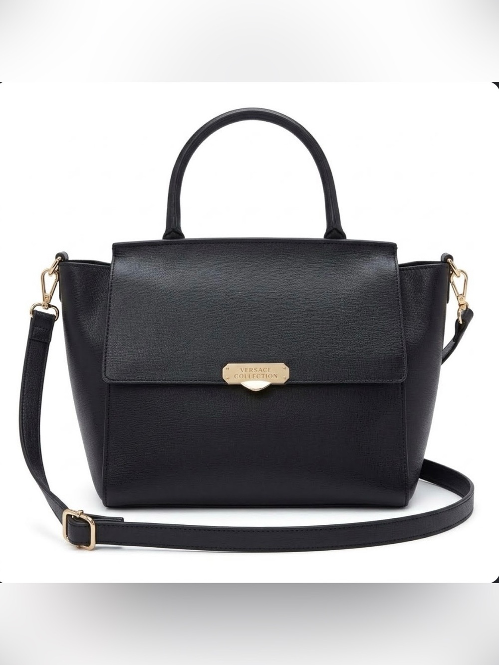 Versace Collection Saffiano Leather Black Top Handle Crossbody Shoulder …